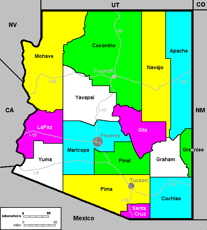 Arizona County Map Arizona County Map